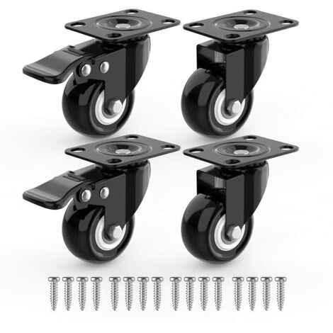 ruote girevoli per mobili, 2 con freni + viti - 50 mm, fino a 100 kg - Ruote antitraccia per carichi pesanti - Ruote in gomma per carrelli - Nero (1/4)