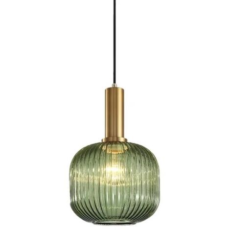 Lampadario industriale Ineasicer, lampadario vintage, attacco E27, paralume, lampadario da soffitto, vetro a strisce (verde, 20 cm)