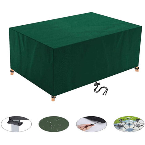 Copertura per mobili da giardino con fori di ventilazione, impermeabile, antivento, resistente ai raggi UV, tessuto Oxford 420D resistente, copertura protettiva per tavolo e sedie, rettangolare (205 x (1/4)