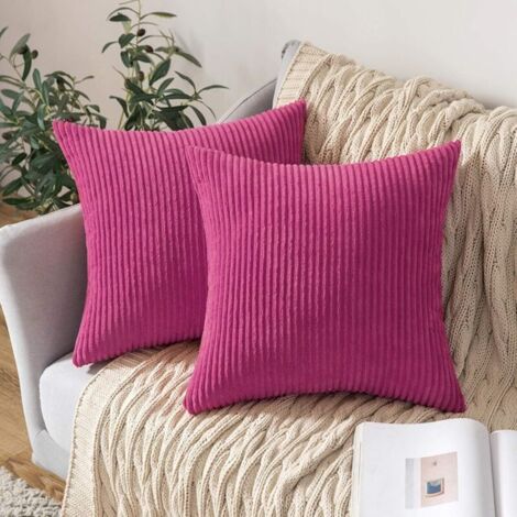 Set di 2 federe decorative in velluto a coste, morbide federe per divano, soggiorno, camera da letto, divano letto, 45x45 cm, fucsia