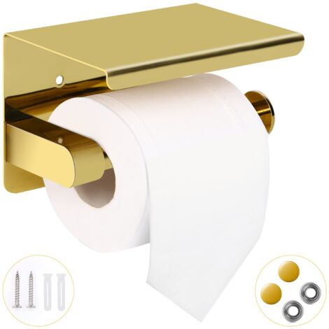 Portarotolo carta igienica con ripiano – Portarotolo carta igienica da parete in acciaio inox per bagno (oro)