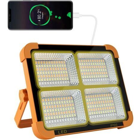 Proiettore LED ricaricabile 100 W, 10.000 lm, luce portatile da lavoro con pannello solare, lampada USB ricaricabile con 16.500 mAh, per camping, costruzione, garage e officina (A) (1/4)
