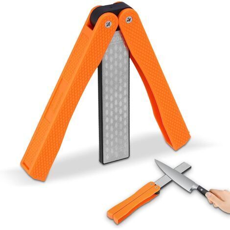 Pietre da affilatura Messer, grana 400/600, pietra diamantata pieghevole portatile, pietra diamantata bifacciale per l'affilatura di utensili da cucina, da giardino e outdoor – Giallo (1/5)