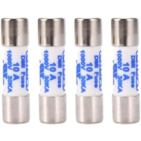 Set con 4 multimetri, 10 fusibili cilindrici ceramici di 38 mm, 1000 V, 10 A, bianchi.