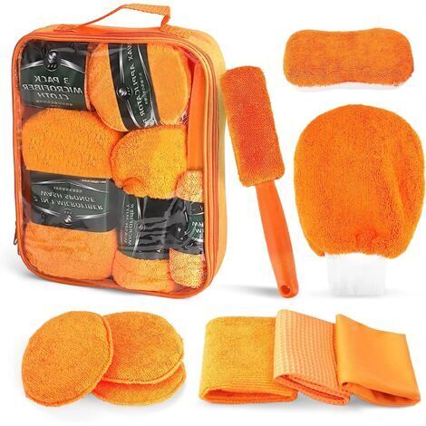 Auto-Reinigungs-Set, set di pulizia per finestre di 9 pezzi per auto e motocicli, pulizia interna dell'auto, spugne, panni per la pulizia, guanto di lavaggio per auto, spazzola per pneumatici per auto (1/5)