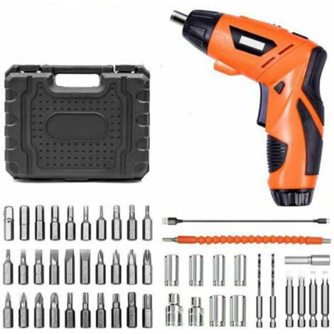 Trapano/avvitatore elettrico a batteria a doppio corpo, ricaricabile tramite USB, 4,2 V, 1500 mAh, 230 giri/min, con 47 accessori. (1/4)
