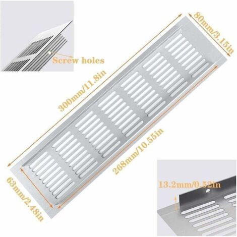 Griglia di ventilazione in alluminio a 4 pezzi, ampia griglia rettangolare per forni, per ventilare armadi e mobili (80 x 300 mm)
