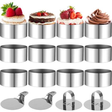 Set di 12 anelli per pasticceria, anelli da presentazione da 8 cm con 2 coperchi e 2 basi, tagliapasta rotondi in acciaio inox, anelli circolari per mousse per torte, dessert e mousse. (1/4)