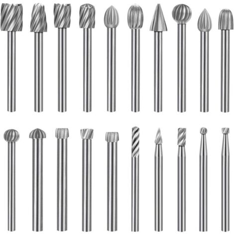 Set di 20 lime rotanti HSS, testa di lima rotante da 3 mm (1/8"), utensile rotante con manico per la lavorazione del legno. (1/4)