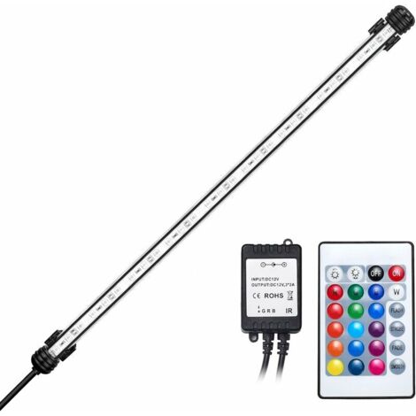 Luce a LED per acquario da 48 cm, luci per acquario, lampada a tubo sommergibile per acquario, lampada a LED IP68 impermeabile RGB per acquario, DC12V, 5,8 W