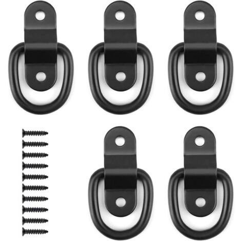 Anelli a D, anello di fissaggio in ferro per cinghie, gancio di fissaggio a forma di D, con vite di fissaggio, per camion, barche, auto, kayak e carichi pesanti (nero) (1/4)