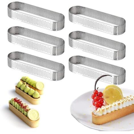 Stampini ovali per crostatine in acciaio inox, resistenti al calore, forati per mousse (13 x 4 x 2 cm), set da 6 (1/4)