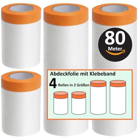 Pellicola mascherante con nastro adesivo (80 m), pellicola protettiva per imbianchini, nastro adesivo dorato, pellicola per pittura (4 rotoli) (1/4)