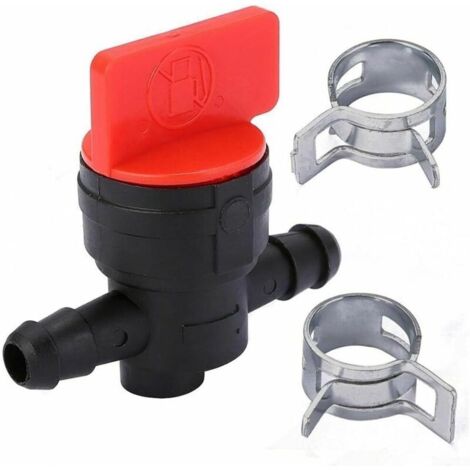 Valvola di intercettazione del carburante per tosaerba, rubinetto benzina con 2 fascette stringitubo, compatibile con tubi da 6-8 mm, accessorio da giardino resistente per motori a benzina e diesel. (1/4)
