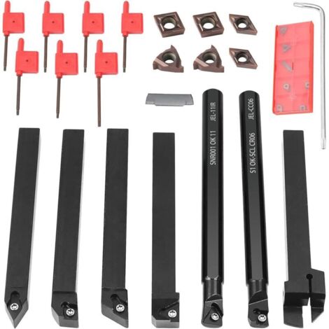 Set di 21 pezzi portautensili per tornitura da 10 x 10 mm, portautensili multifunzionale in metallo duro con inserti in metallo duro per tornio. (1/4)