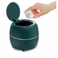 Mini cestino rotondo da ufficio con coperchio, in plastica, per casa, cucina, bagno e ufficio (verde)