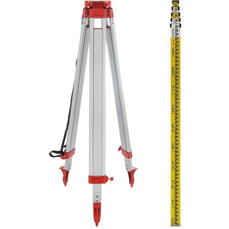 Kit de Trépied et Mire pour Niveau Laser Rotatif, Léger Universel Trépied + Règle pour Laser Ligne, 165 cm Ouvert 104 cm Fermé Trépied en Aluminium, 5 m Mire Aluminium Télescopique Construction