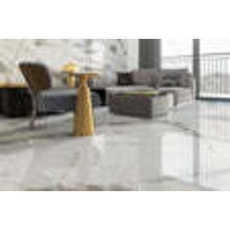Carrelage sol grand format blanc brillant poli l.120 x L.120 cm VICTORIA