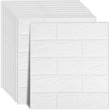 Lot de 10 Panneaux Muraux 3D Autocollants – 35x38 cm Papier Peint Brique Imprimable, Mousse Auto-Adhésive Étanche pour Mur Intérieur et Maison