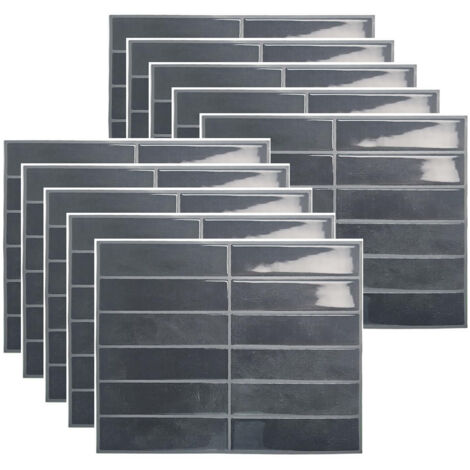 10 Carreaux Muraux Auto-Adhésifs Effet Marbre – Stickers Mural Étanches 23x29 cm pour Cuisine et Salle de Bain, DIY, Gris Foncé