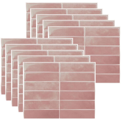 10 Carreaux Muraux 3D Autocollants – Panneaux Muraux Décoratifs Étanches, Peel & Stick, pour Salon, Rose