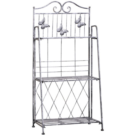 Étagère à Plantes Métallique 3 Niveaux 44x25x96cm, Château de Fleurs Gris Argenté pour Jardin, Décoratif & Espace-Saving (1/5)