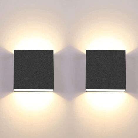 Lot de 2 appliques murales LED 6W carrées noires, intérieur, lumière chaude 3000K (1/5)
