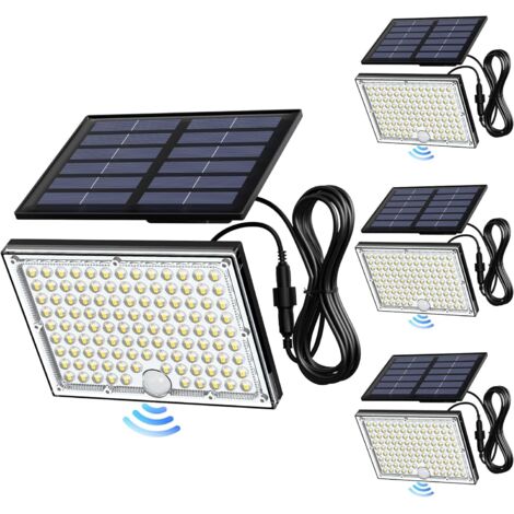 Lot de 4 lampes solaires extérieures 172 LED, détecteur de mouvement, angle 120°, IP65 (1/5)