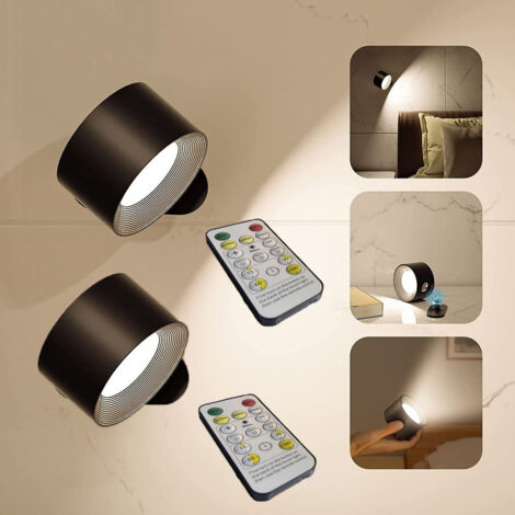 Lot de 2 appliques murales intérieures USB sans fil, pivotantes 360°, intensité variable (1/5)