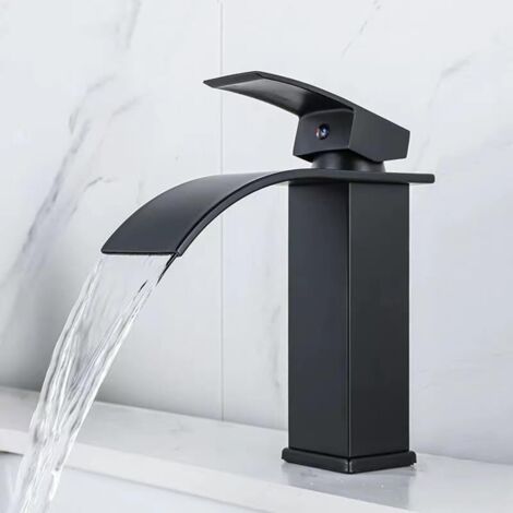 Robinet de lavabo moderne 3/8", cascade, finition noire, sans tuyau d’arrivée (1/5)