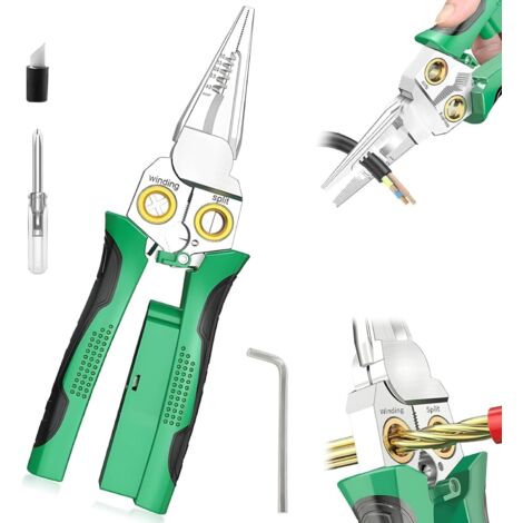 Pince à Dénuder Multifonction 8-en-1 avec Testeur de Tension AC/DC 12-250V - Outil d'Électricien pour Couper, Dénuder et Tester les Fils (1/5)