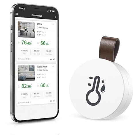 Thermomètre et hygromètre sans fil bluetooth, thermomètre connecté avec capteur mems, stockage des données, compatible app pour notifications et suivi historique, maison et bureau, 1pcs (1/5)