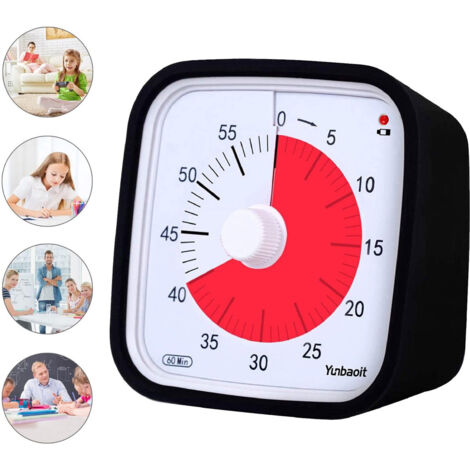Minuteur Visuel 60 Minutes pour Enfants et Classe, Noir analogique, Réglage du Volume, 10×10 cm, Minuteur Électronique Pratique et Facile à Utiliser (1/5)