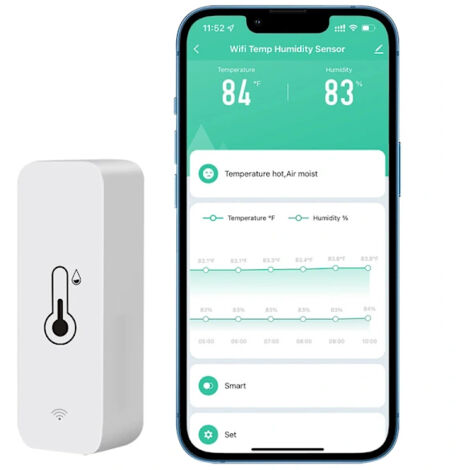 Thermomètre et Hygromètre WiFi Intelligent, Capteur Sans Fil pour Température et Humidité, Stockage des Données, Notifications via App, Lot de 1, Maison (1/5)
