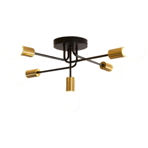 Lustre suspension, lustre luminaire plafonnier suspendu réglable, éclairage de plafond 5 pendentif lumière, montage industriel vintage, pour cuisine, salon, salle à manger, chambre, douille métallique (1/5)