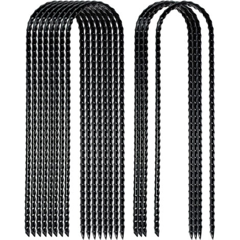 Lot de 6 piquets de fixation en acier galvanisé – piquets de terre en u, longueur 30 cm, diamètre 8 mm – pour ancrage bâches et tentes résistants aux intempéries – noir (1/5)