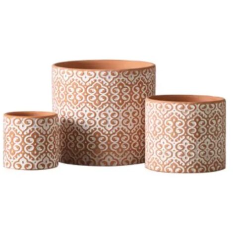 Lot de 3 Pots de Fleurs Bohème en Terre Cuite Rouge – Cache-Pots Décoratifs en Céramique pour Intérieur et Extérieur (1/5)