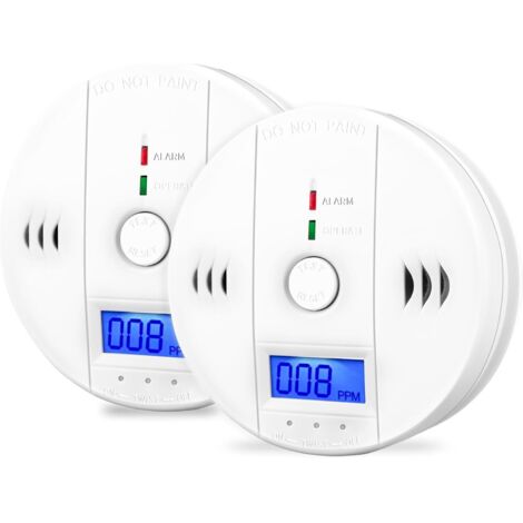 Lot de 2 Détecteurs de Monoxyde de Carbone (CO) – Alarme CO avec Écran LCD Numérique, Fonctionnement à Piles (Piles Non Incluses) (1/5)