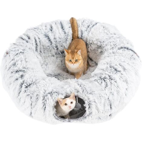 Tunnel pour Chat d'Intérieur avec Coussin Donut – Lit Tunnel Rond 3 en 1 en Peluche Douce, Grand Tunnel Circulaire pour Chat, Jouet et Cadeau (1/5)