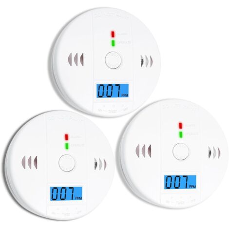 Lot de 3 Détecteurs de Monoxyde de Carbone (CO) à Piles – Alarme CO avec Écran LCD Numérique, Détecteur de Monoxyde de Carbone pour Maison (1/5)