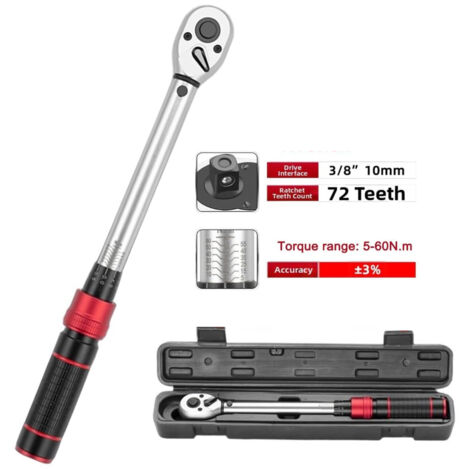 Clé Dynamométrique 3/8" 5-60 Nm – Set Réglable Double Sens, Poignée Moletée Antidérapante pour Boulons et Écrous (1/5)