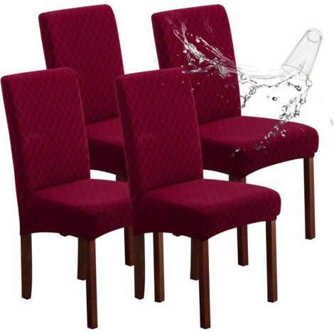 Lot de 4 Housses de Chaise Imperméables – Housses Amovibles pour Chaises de Salle à Manger, Protection Cuisine et Salle à Manger, Bourgogne