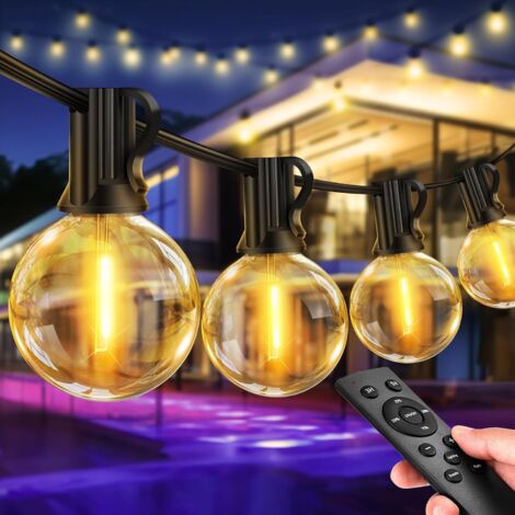Guirlande Lumineuse Extérieure 15 m avec Télécommande – Lampes Étanches pour Jardin, Terrasse, Balcon, Mariage, Noël et Fêtes (1/5)