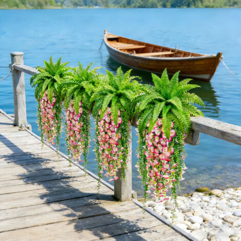 Lot de 4 Plantes Artificielles Suspendues – Fougère de Boston & Lierre UV Résistant Sans Entretien Déco Extérieure (1/5)