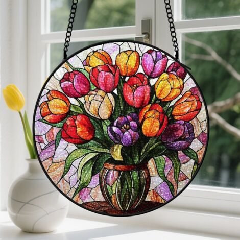 20cm Suspension en vitrail - Attrape-soleil minimaliste coloré élégant unique, décoration maison porte, cadeau Anniversaire pour femme, homme, tante (1/5)
