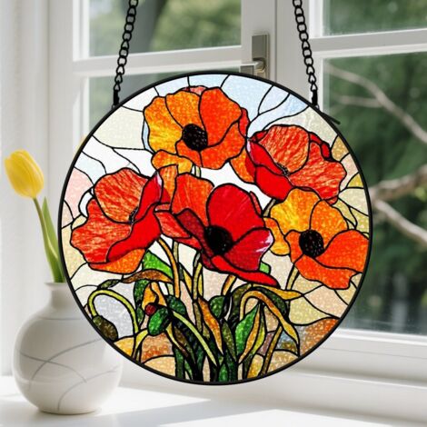 20cm Suspension en vitrail - Attrape-soleil unique minimaliste coloré, décoration porte fenêtre, cadeau Fête des Mères, Noël pour femme, maman, nana (1/5)