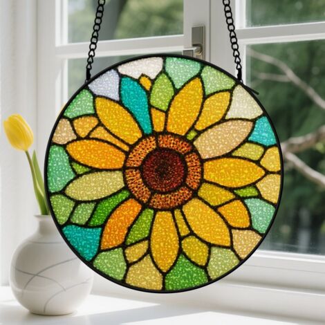 20cm Suspension en vitrail - Attrape-soleil unique en verre coloré artistique, décoration intérieure élégante, cadeau Fête des Mères pour femme, homme (1/5)