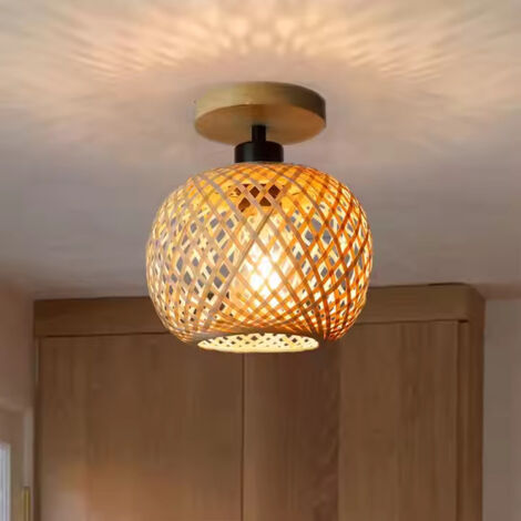 Plafonnier Rotin Tissé – Luminaire Plafond Osier Boho pour Chambre, Salon, Cuisine, Entrée et Couloir, Style Ferme et Déco Naturelle (Sans Ampoule)