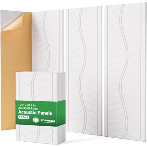 Lot de 12 Panneaux Acoustiques Muraux (Blanc)– Absorption Sonore, Auto-Adhésifs, Texture Feuillage, Décoration Murale et Plafond pour Studio, Salle de Jeu et Porte, 30x40cm