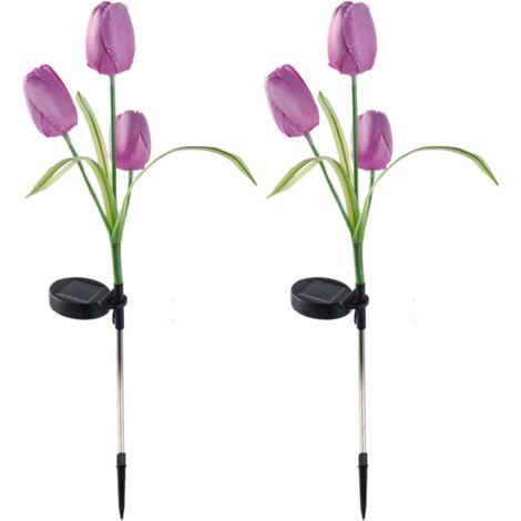 Lot de 2 Lampes Solaires Tulipes Violet – Étanches – LED – Décoratives – À planter – Jardin, Allée, Terrasse (1/5)